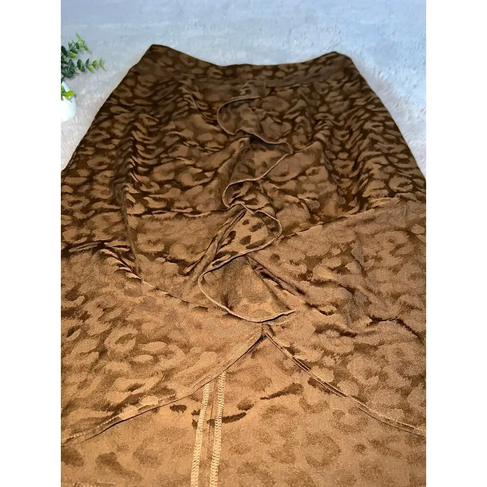 Zara Basic Brown Animal Print Ruffle Front Skirt Size: Medium